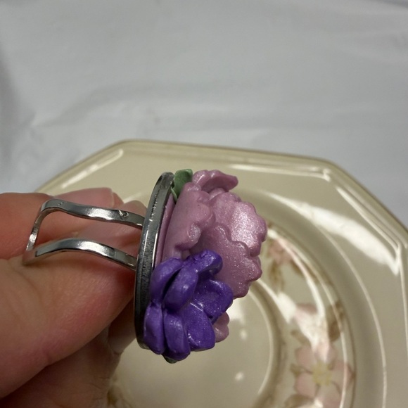 Floral Pink and Purple Ring from polymer clay - Picture 8 of 8